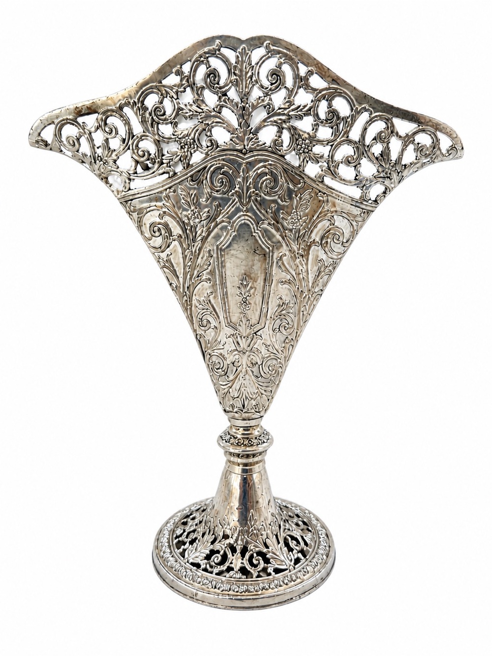 Vintage Ornate Silver-Tone Filigree Decorative Vase centerpiece 1991
